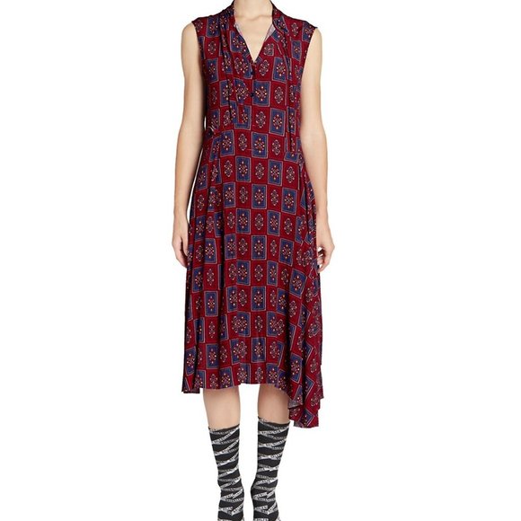 Balenciaga Burgundy Tiled Paisley Mid Length Casual Maxi Dress - Picture 1 of 12